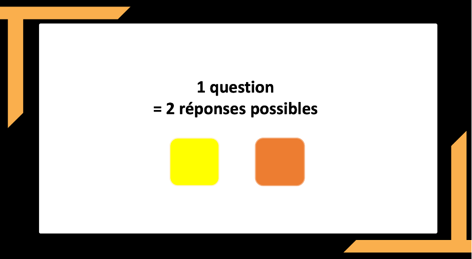 la règle du jeu est simple : les participants lèvent un carton jeune pour choisir la première réponse et un carton orange pour la deuxième