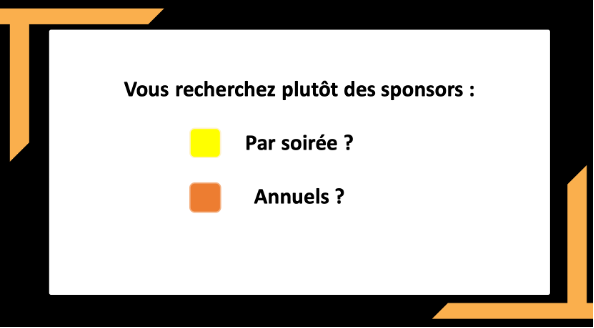 question : recherchez-vous des sponsors par soirée ou par année ?